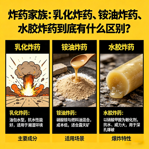 城关炸药家族：乳化炸药、铵油炸药、水胶炸药到底有什么区别？